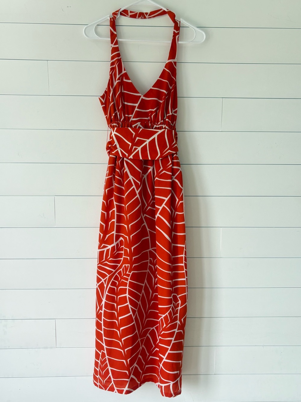 Susan Monaco Orange White Geometric Tie Back Midi Dress Size 6 - Picture 3 of 16
